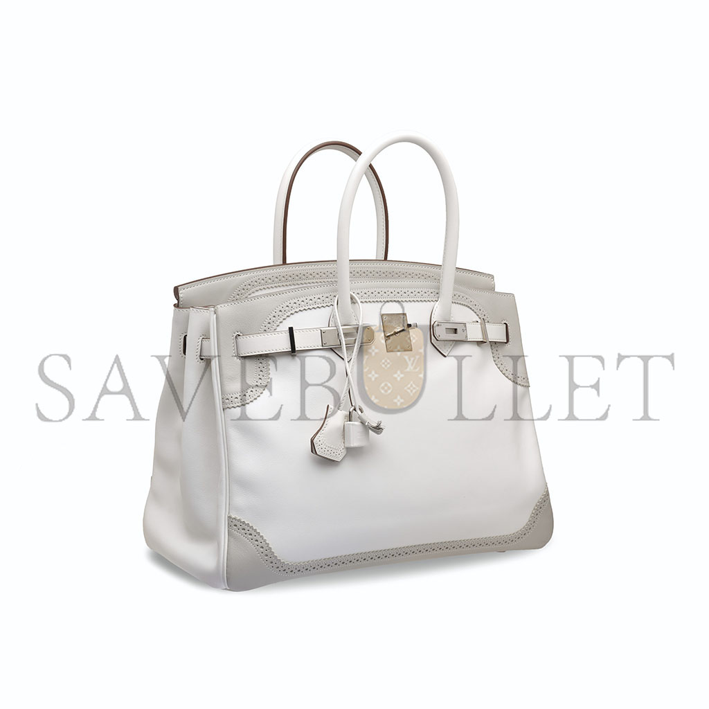 HERMÈS BIRKIN 30 SWIFT WHITE AND GREY WITH SILVER BUCKLE 321877 (30*22*15cm)